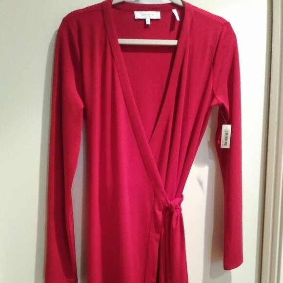 Lark & Ro Red Wrap Dress | Long Sleeve | Size M | Holiday Party - Picture 2 of 8